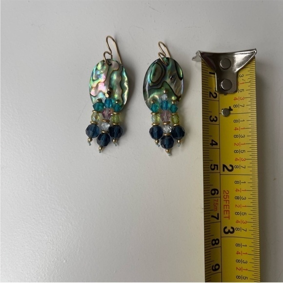 Abalone Shells and Glass Bead Hand Crafted Pierced Earrings - Picture 2 of 2